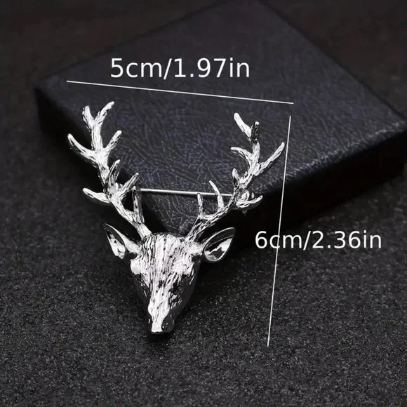 Brooch Elk Deer Buck Stag Pin Silver Hunt Holiday Trendy Statement Stylish Glam - Picture 2 of 2